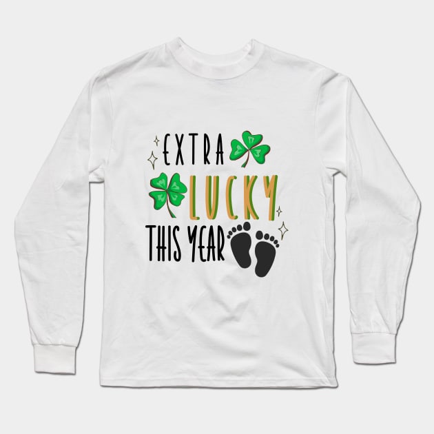 Pregnancy Announcement in St. Patrick's Day - Extra Lucky This Year Long Sleeve T-Shirt by Lea Design By Lea Pu